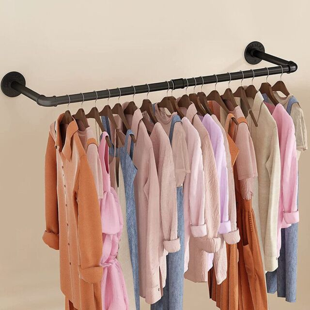 Living and Home Wall-mounted Industrial Style Clothes Rail Garment Rack in Black - Size: Small - image 1