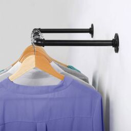 Living and Home Wall-mounted Industrial Style Clothes Rail Garment Rack in Black - Size: Small - thumbnail 8