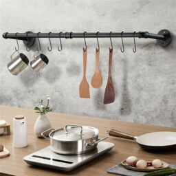 Living and Home Wall-mounted Industrial Style Clothes Rail Garment Rack in Black - Size: Small - thumbnail 5