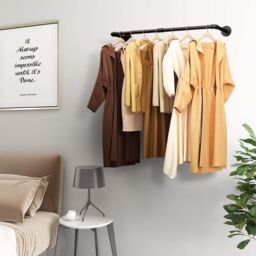 Living and Home Wall-mounted Industrial Style Clothes Rail Garment Rack in Black - Size: Small - thumbnail 9
