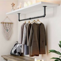 Living and Home Wall-mounted Industrial Style Clothes Rail Garment Rack in Black - Size: Small - thumbnail 6