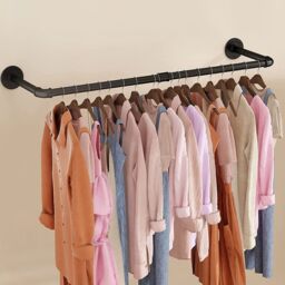 Living and Home Wall-mounted Industrial Style Clothes Rail Garment Rack in Black - Size: Small