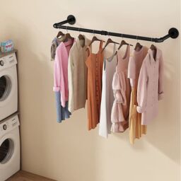 Living and Home Wall-mounted Industrial Style Clothes Rail Garment Rack in Black - Size: Small - thumbnail 2