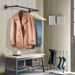 Living and Home Wall-mounted Industrial Style Clothes Rail Garment Rack in Black - Size: Small - thumbnail 7