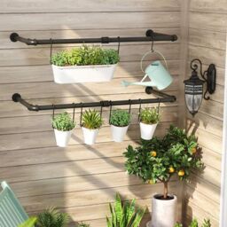 Living and Home Wall-mounted Industrial Style Clothes Rail Garment Rack in Black - Size: Small - thumbnail 4