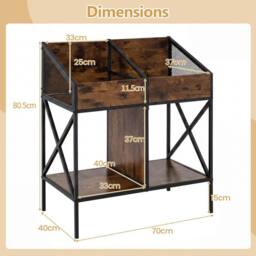 Gymax 4-Grid Record Storage Rack 2-Tier Vinyl Display Shelf For 250 Albums in Brown - thumbnail 2