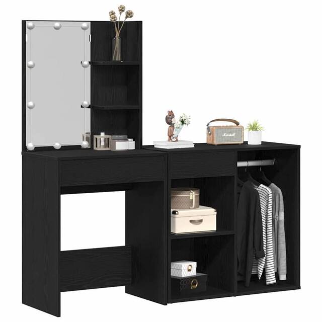 Berkfield Home Modern Dressing Table with LED & Cabinet Black Oak Engineered Wood - image 1