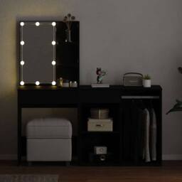 Berkfield Home Modern Dressing Table with LED & Cabinet Black Oak Engineered Wood - thumbnail 4