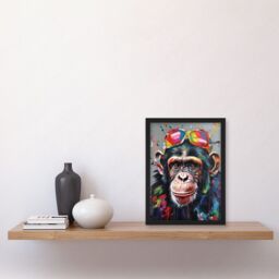 Artery8 Chimpanzee With Rainbow Sunglasses Modern Pop Art Artwork Framed Wall Art Print A4 in Black - thumbnail 2