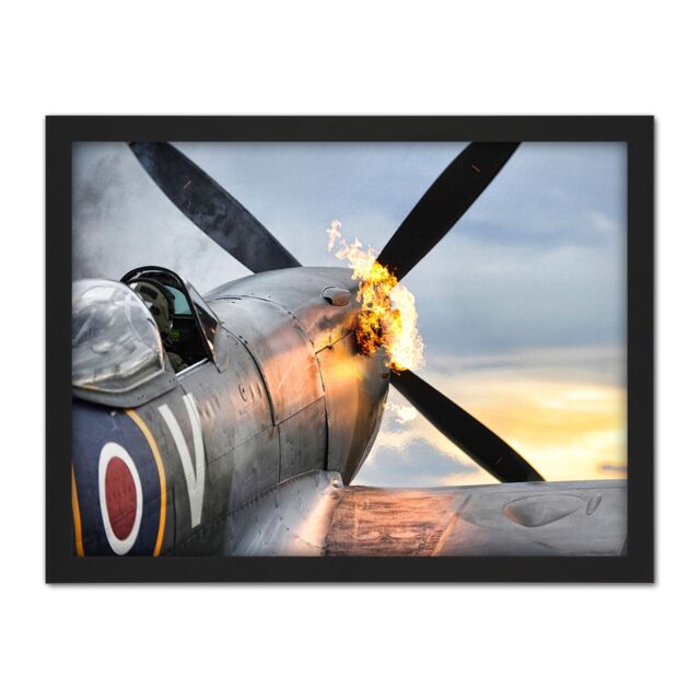 "Artery8 Wall Art Print Taylor Military UK Spitfire TE311 Fighter Plane Photo Large Framed Wall Décor Art in White - Size: W18"" x H24""" - image 1