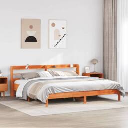Berkfield Home Decorative Bed Frame without Mattress Wax Brown 200x200 cm Solid - thumbnail 2