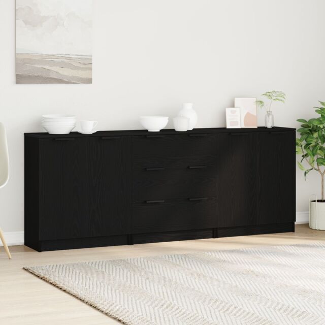 Berkfield Home 3 Piece Sideboards Black Oak Engineered Wood