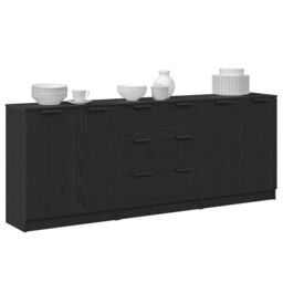 Berkfield Home 3 Piece Sideboards Black Oak Engineered Wood - thumbnail 3
