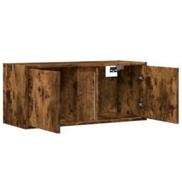 Berkfield Home TV Wall Cabinet with LED Lights Smoked Oak 80x31x35 cm in Brown - Size: 80 x 31 x 35 cm - thumbnail 9