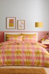 Fusion 'Block Check' Easy Care Duvet Cover Set in Orange - Size: Single - thumbnail 1
