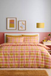 Fusion 'Block Check' Easy Care Duvet Cover Set in Orange - Size: Single - thumbnail 4