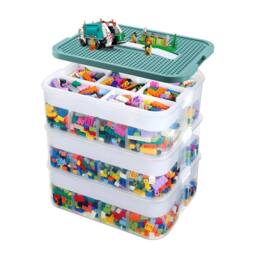 FLAVORA Green Storage Boxes for Lego 3-Tier Stackable - Size: Large - thumbnail 1