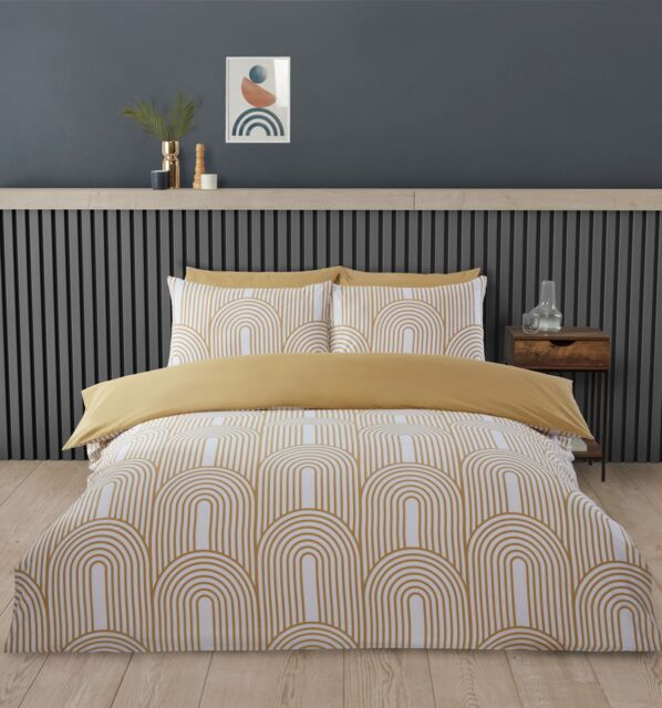 Rapport Home Arches Geometric Polycotton Duvet Cover Set With Pillowcase in Yellow - Size: Double - image 1