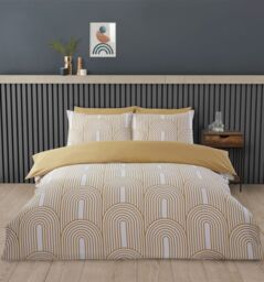 Rapport Home Arches Geometric Polycotton Duvet Cover Set With Pillowcase in Yellow - Size: Double - thumbnail 1
