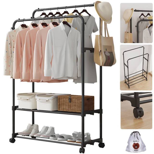 Hinsinc Heavy Duty Double Clothes Rail Garment Display Stand Shoes Storage in Black - image 1