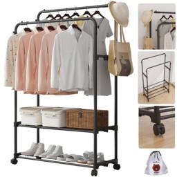 Hinsinc Heavy Duty Double Clothes Rail Garment Display Stand Shoes Storage in Black - thumbnail 1