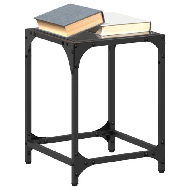 Berkfield Home Coffee Tables with Black Glass Top 2 pcs 30x30x40 cm Steel - Size: 30 x 30 x 40 cm - image 1