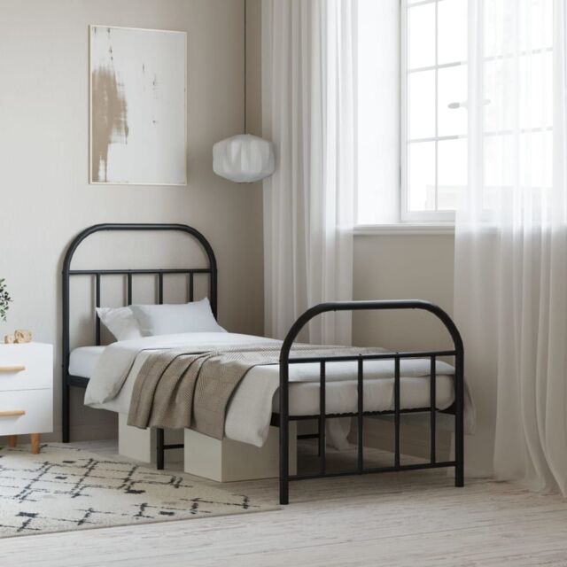 Berkfield Home Metal Bed Frame with Headboard & Footboard Black 75x190 cm Small Single - image 1