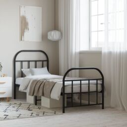 Berkfield Home Metal Bed Frame with Headboard & Footboard Black 75x190 cm Small Single - thumbnail 1
