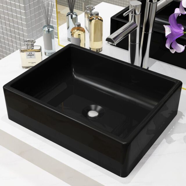 Berkfield Home Basin Ceramic Rectangular Black 41x30x12 cm - Size: 41 x 30 x 12 cm - image 1