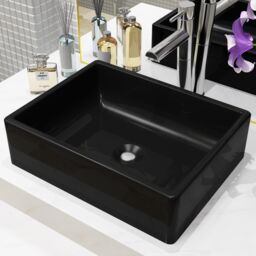 Berkfield Home Basin Ceramic Rectangular Black 41x30x12 cm - Size: 41 x 30 x 12 cm - thumbnail 1