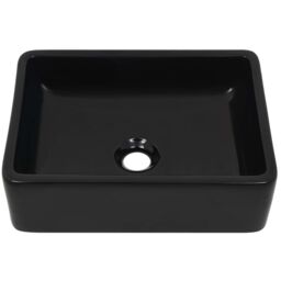 Berkfield Home Basin Ceramic Rectangular Black 41x30x12 cm - Size: 41 x 30 x 12 cm - thumbnail 3