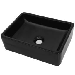 Berkfield Home Basin Ceramic Rectangular Black 41x30x12 cm - Size: 41 x 30 x 12 cm - thumbnail 2