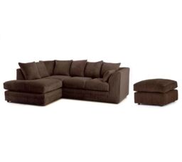Furniture 786 Horizon Jumbo Cord 4 Seater Left Hand Facing Corner Sofa + Footstool in Chocolate - thumbnail 1