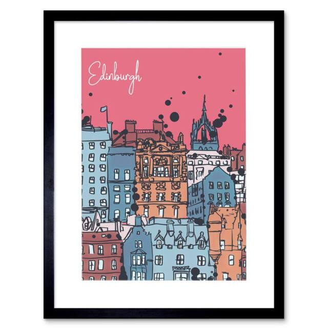 "Wee Blue Coo Edinburgh Capital Scotland Old Town Buildings 12x16"" Framed Art Print in Pink - Size: W12"" x H16""" - image 1
