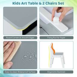 Costway 2-in-1 Kids Art Table & 2 Chairs Wooden Easel Table Set w/ Chairs in Grey - thumbnail 5