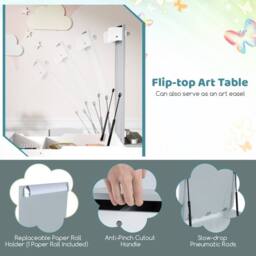 Costway 2-in-1 Kids Art Table & 2 Chairs Wooden Easel Table Set w/ Chairs in Grey - thumbnail 6