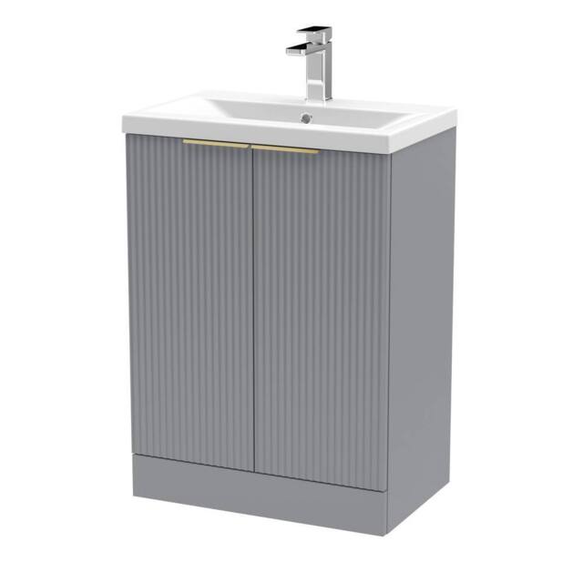 Balterley Fluted Front 2 Soft Close Door Vanity Basin Unit, Satin Grey, 600mm in Grey - image 1