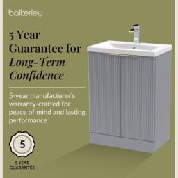 Balterley Fluted Front 2 Soft Close Door Vanity Basin Unit, Satin Grey, 600mm in Grey - thumbnail 6