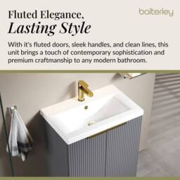 Balterley Fluted Front 2 Soft Close Door Vanity Basin Unit, Satin Grey, 600mm in Grey - thumbnail 4