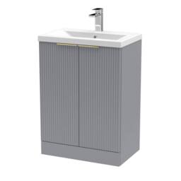 Balterley Fluted Front 2 Soft Close Door Vanity Basin Unit, Satin Grey, 600mm in Grey - thumbnail 1