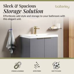 Balterley Fluted Front 2 Soft Close Door Vanity Basin Unit, Satin Grey, 600mm in Grey - thumbnail 2