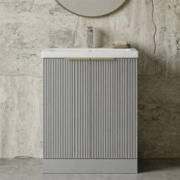 Balterley Fluted Front 2 Soft Close Door Vanity Basin Unit, Satin Grey, 600mm in Grey - thumbnail 7