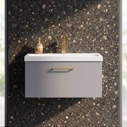 Balterley 800mm Wall Hung 1 Drawer Vanity Basin Unit, Satin Grey, Brass Handle in Grey - thumbnail 9