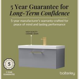 Balterley 800mm Wall Hung 1 Drawer Vanity Basin Unit, Satin Grey, Brass Handle in Grey - thumbnail 6