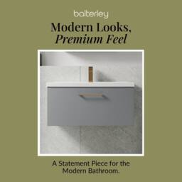 Balterley 800mm Wall Hung 1 Drawer Vanity Basin Unit, Satin Grey, Brass Handle in Grey - thumbnail 7