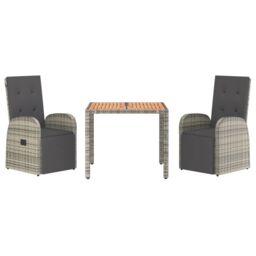 Berkfield Home 3 Piece Garden Dining Set Grey Poly Rattan&Solid Wood Acacia - thumbnail 3