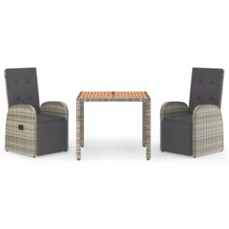 Berkfield Home 3 Piece Garden Dining Set Grey Poly Rattan&Solid Wood Acacia - thumbnail 2