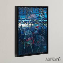 "Artery8 Riding Couple in Russian Cityscape Kandinsky Framed Canvas Wall Art in Blue - Size: W18"" x H24""" - thumbnail 2