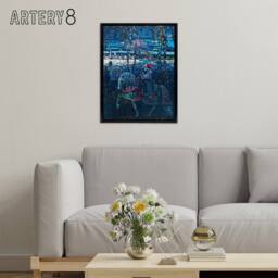 "Artery8 Riding Couple in Russian Cityscape Kandinsky Framed Canvas Wall Art in Blue - Size: W18"" x H24""" - thumbnail 3