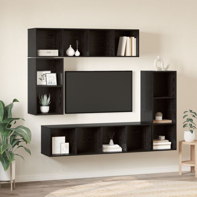 Berkfield Home Wall-mounted with Storage 4 pcs Black oak Engineered wood - image 1